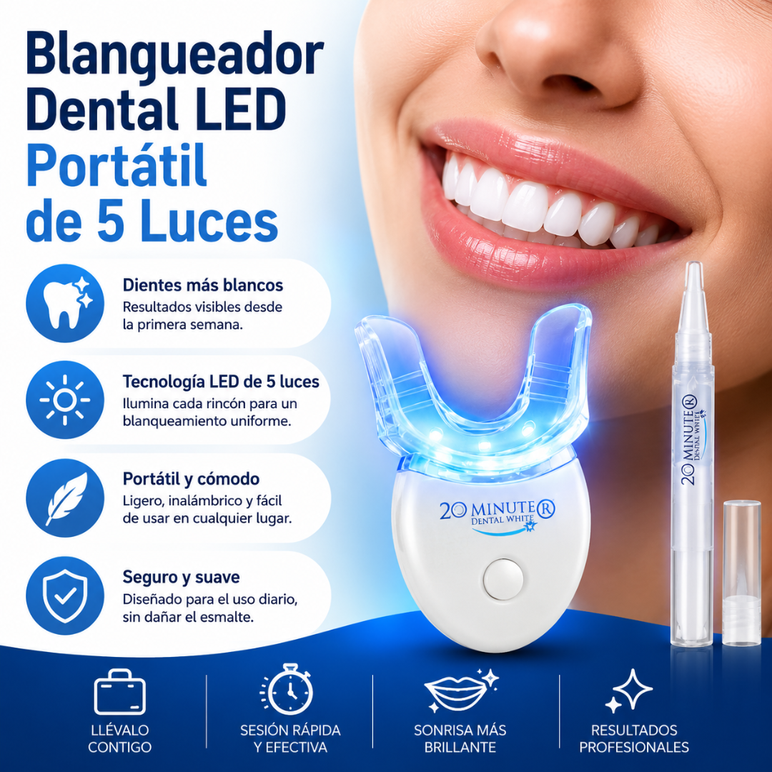 BLANQUEADOR DENTAL LED PORTÁTIL DE 5 LUCES – Sonrisa más blanca en minutos