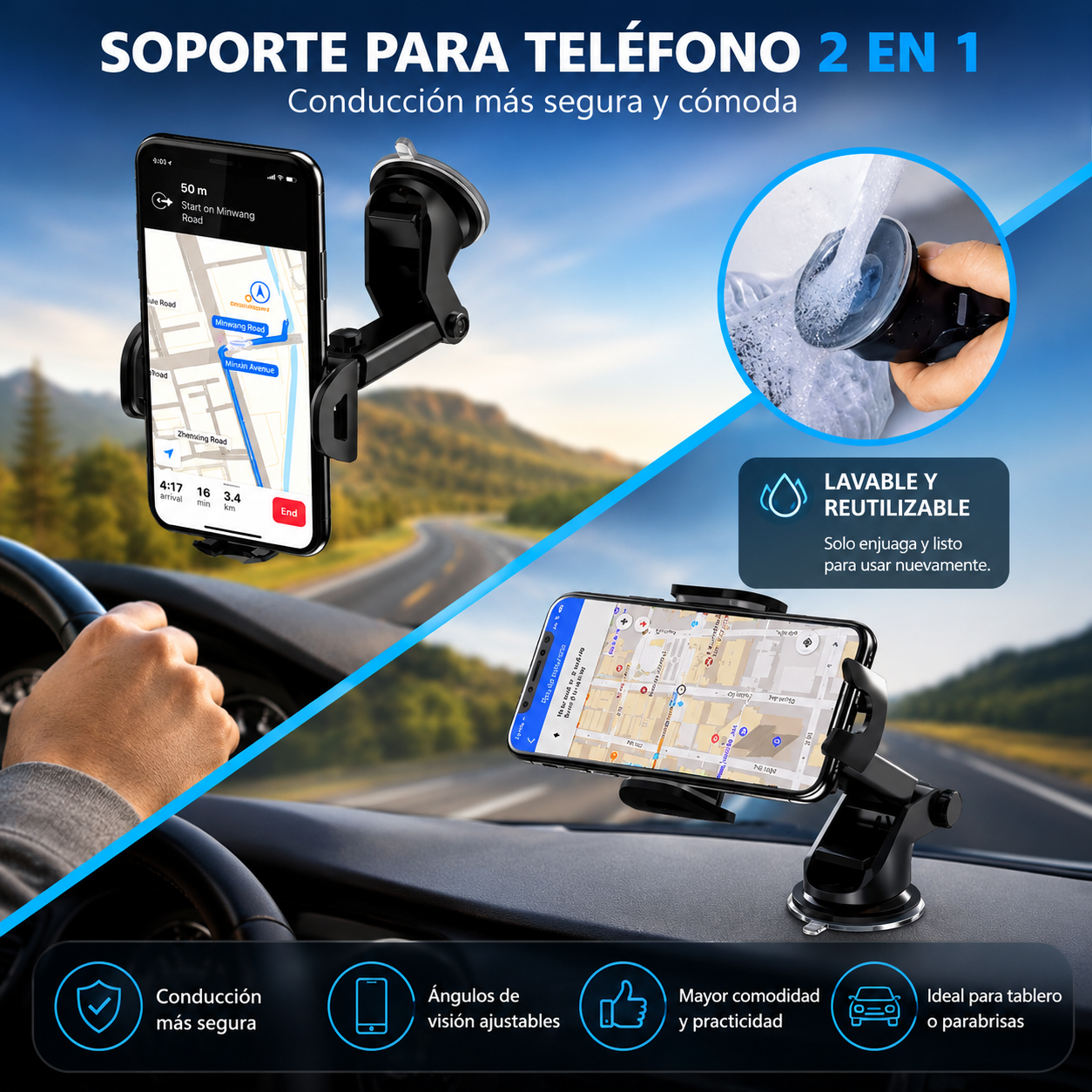 SOPORTE DE CELULAR PARA AUTO – Brazo extendible y manejo seguro