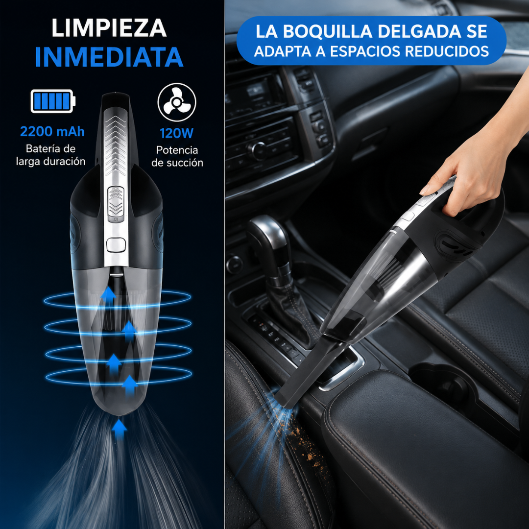 ASPIRADORA PORTÁTIL PARA AUTO 3 EN 1 CON BOQUILLAS INTERCAMBIABLES – Limpieza profunda en cada rincón