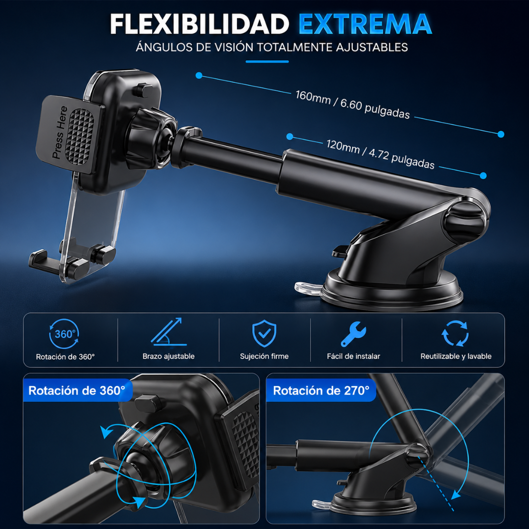 SOPORTE DE CELULAR PARA AUTO – Brazo extendible y manejo seguro