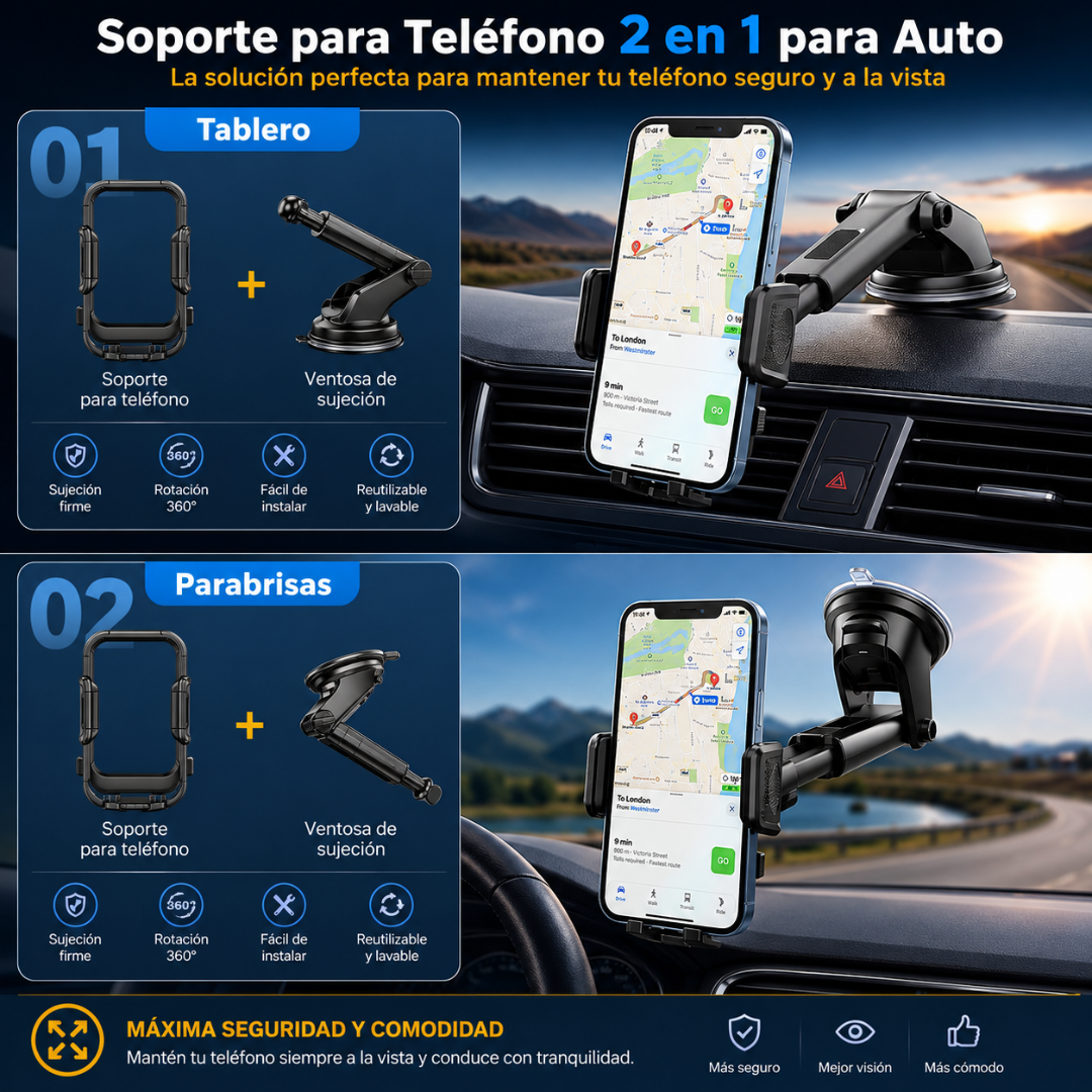 SOPORTE DE CELULAR PARA AUTO – Brazo extendible y manejo seguro